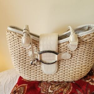 Vintage Brighton Woven Straw Wicker Tote Bag.